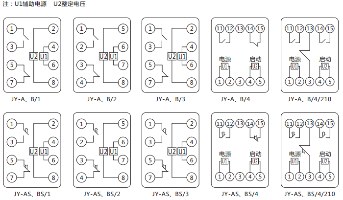 JY-B/4集成電路電壓繼電器內部接線及外引接線圖