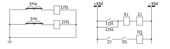 JSL-12繼電器構(gòu)成的二相式定時(shí)限保護(hù)的原理圖